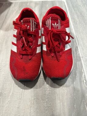 adidas Kids Red Sneakers with White Stripes